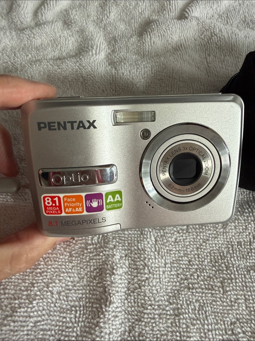 Pentax Silver Compact Point-and-Shoot Digital Camera with case